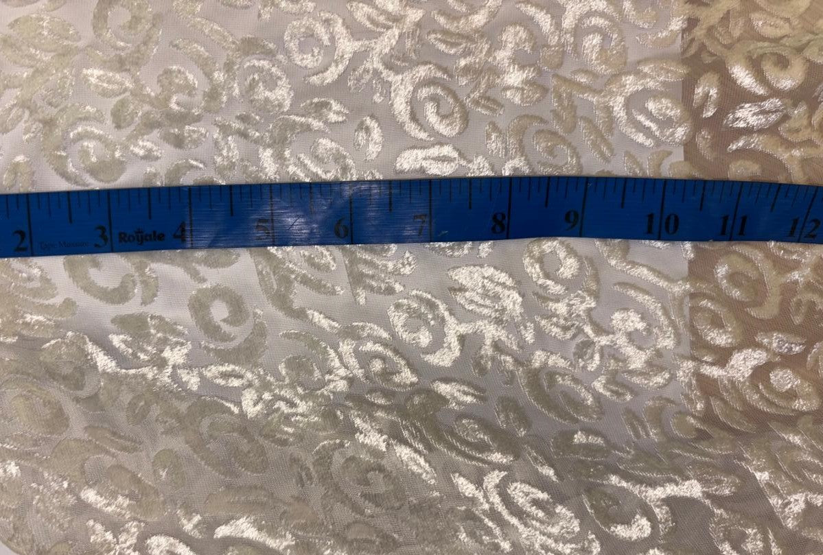 White Devore Viscose Burnout Velvet fabric ~ 44" wide available in 3 designs floral vines, abstract rose and floral [18291/92/93]