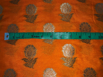 100% PURE Silk Brocade fabric 44" wide FLOWER MOTIF AVAILABLE IN 2 COLORS gold and orange BRO1016[5/6]
