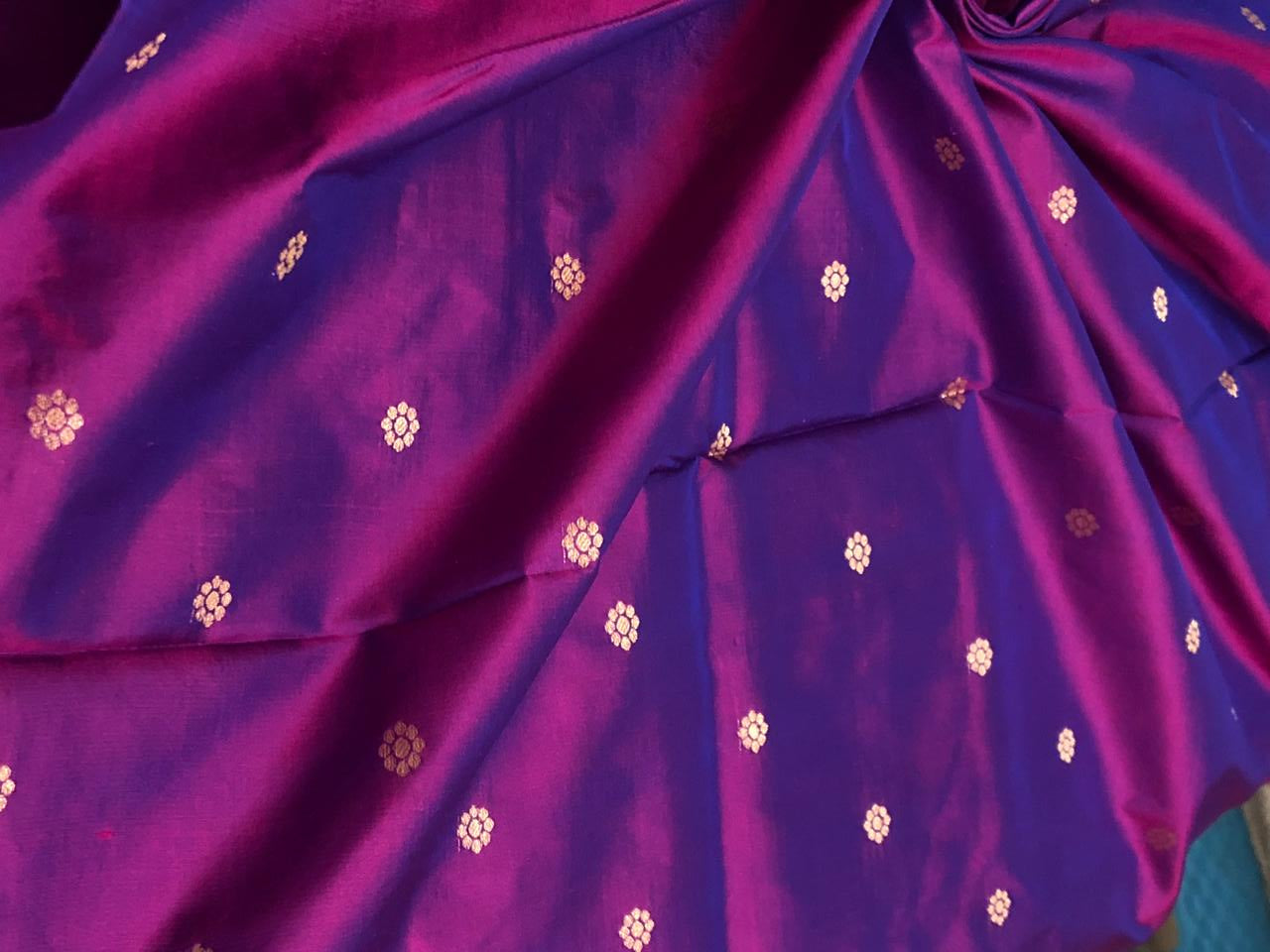100% PURE Silk Brocade fabric with tiny floral motifs in gold available in 3 , two tone shades BRO1101[1/2/3]
