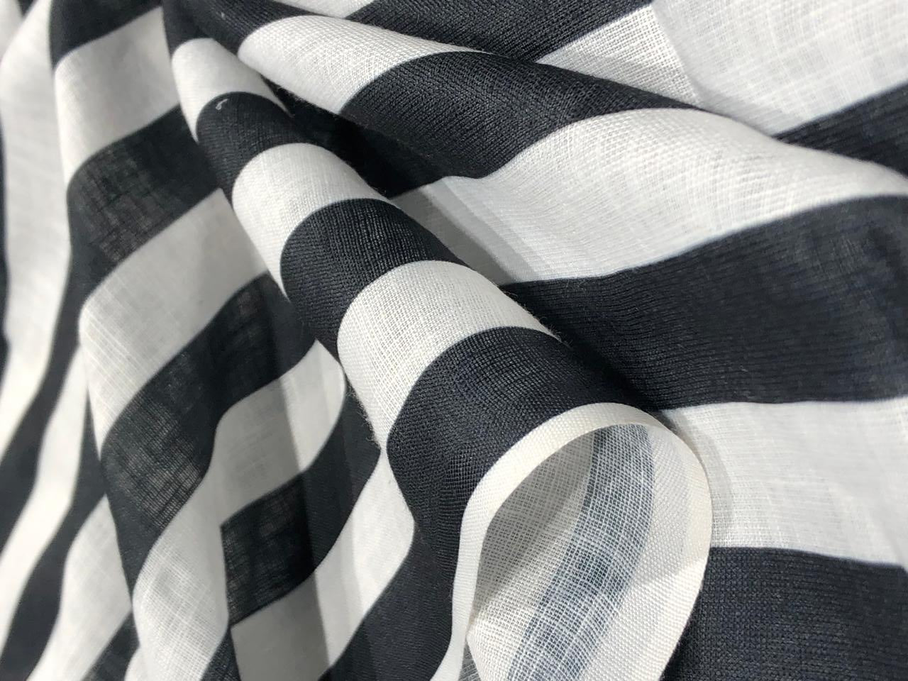 Linen  Cotton fabric black and white stripes 58" wide[17767]