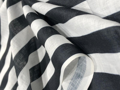 Linen  Cotton fabric black and white stripes 58" wide[17767]