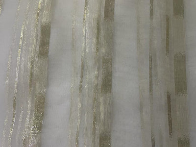 100% silk organza white with white gold lurex stripes fabric 44" wide [15512]