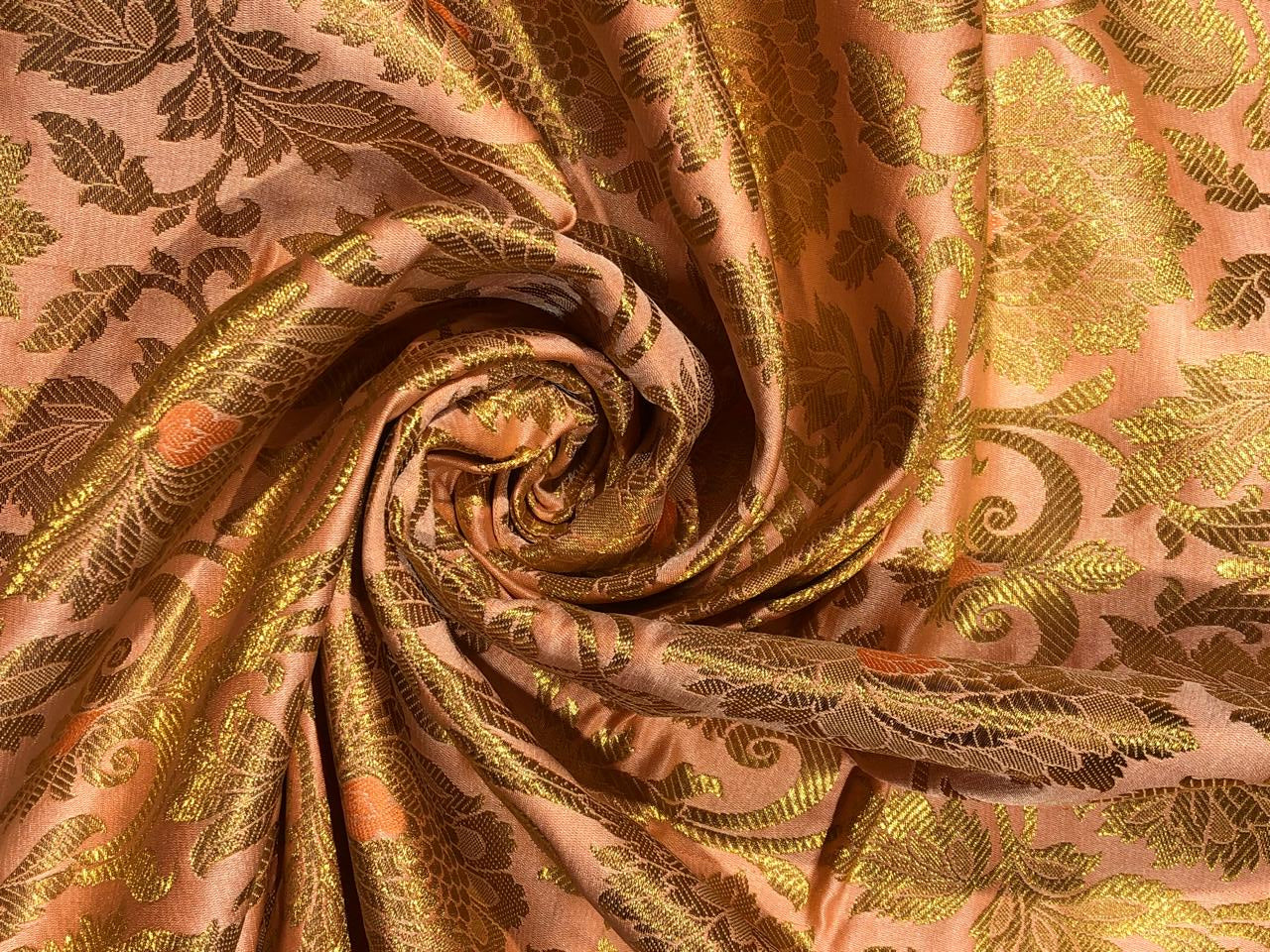 Brocade peach with metallic gold jacquard fabric 44&quot; wide BRO825[6]