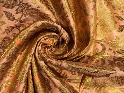 Brocade peach with metallic gold jacquard fabric 44&quot; wide BRO825[6]