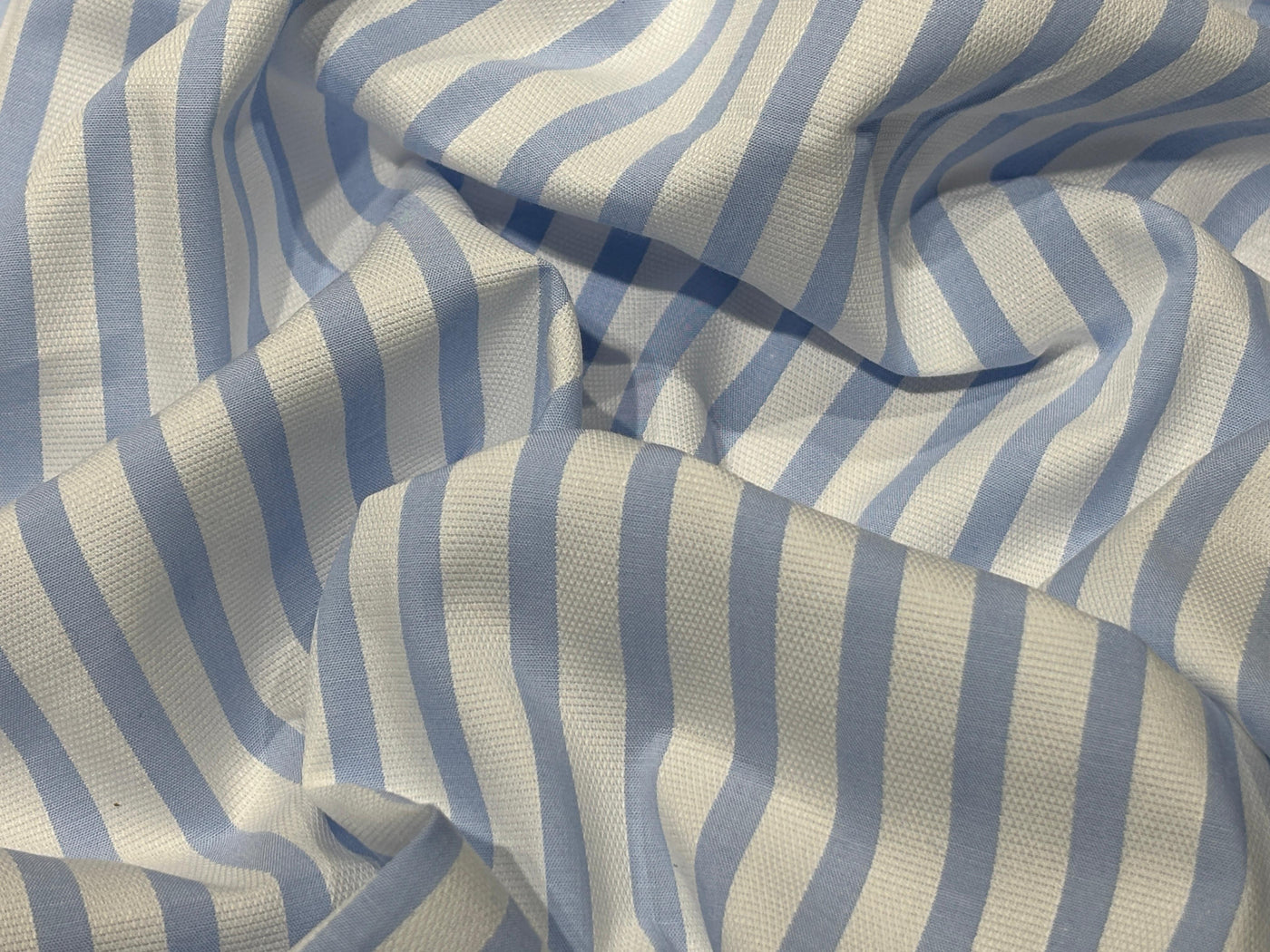 100% Cotton Poplin 58" wide blue  yarn dyed striped structured design  [17770]