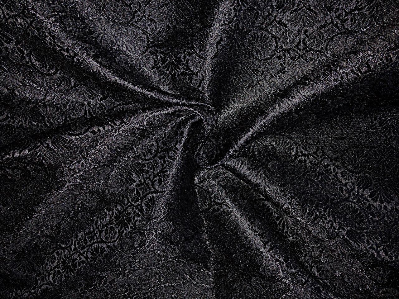 Silk Brocade fabric 56" jet black with self  floral jacquard BRO1057[4]