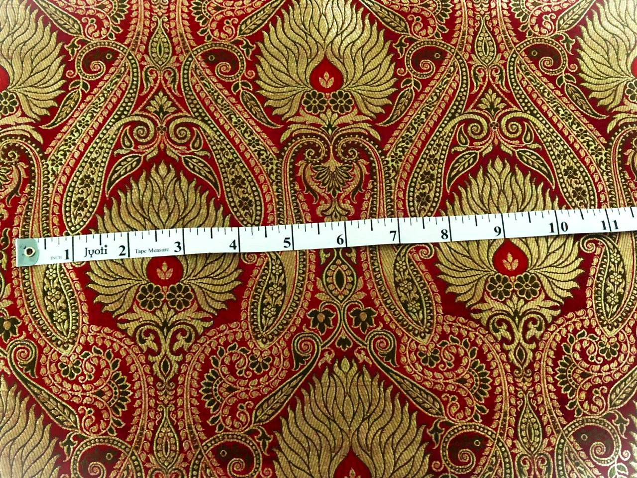 Brocade Heavy KING KHAB  Fabric  WITH METALIC GOLD  JACQUARD 36" WIDE available in 2 colors blood red and bottle green black  BRO983