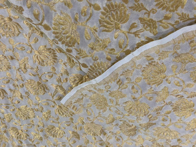 100% Silk CHIFFON fabric available in 3 colors white ivory and silver /white ivory and gold/white ivory and white gold BRO932[1/2/3]