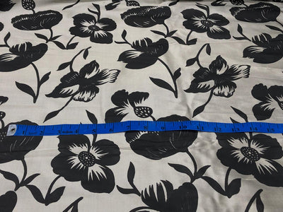 100% silk Dupion fabric brushed  gold with black floral print 54" wide DUPPRT42