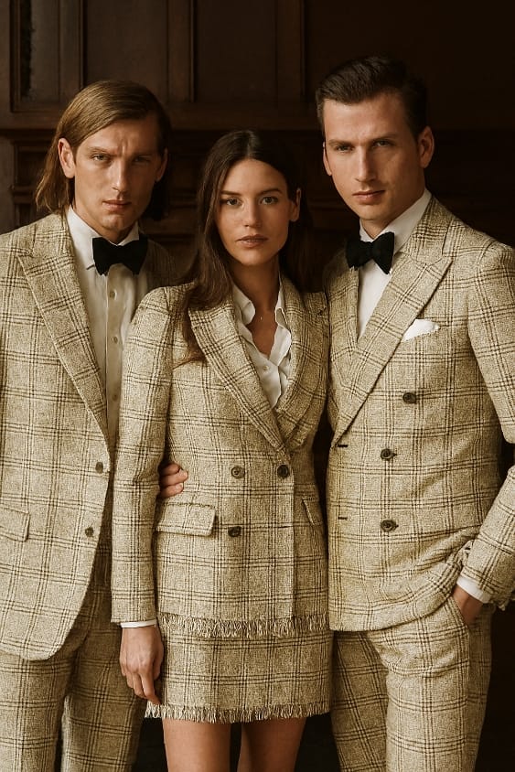 Suiting fabric made in Schöffel ,Italy WOOL X TWEED  cream and brown [16876]