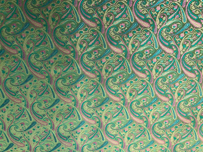 Silk Brocade fabric multi color paisleys available in 4 colors red , green , minty olive and silver BRO1089