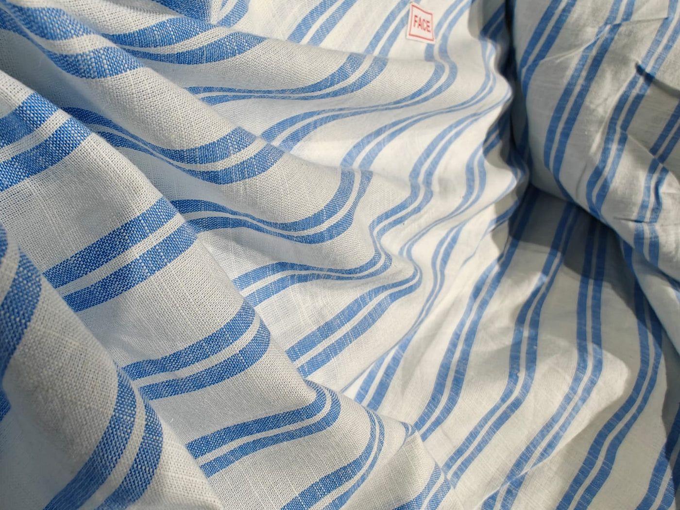 100% Cotton STRIPES  58" wide available in 4 colors MANGO/WHITE,DENIM BLUE/WHITE/WHITE WITH 2 BLUESTRIPE AND WHITE WITH BLUE PIN STRIPE