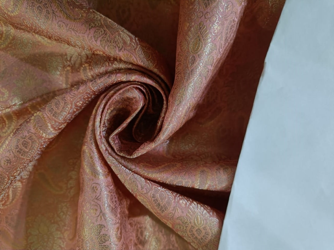 Silk Brocade fabric available in four colors Pink /Peach/lilac X metallic gold color 44" wide BRO887