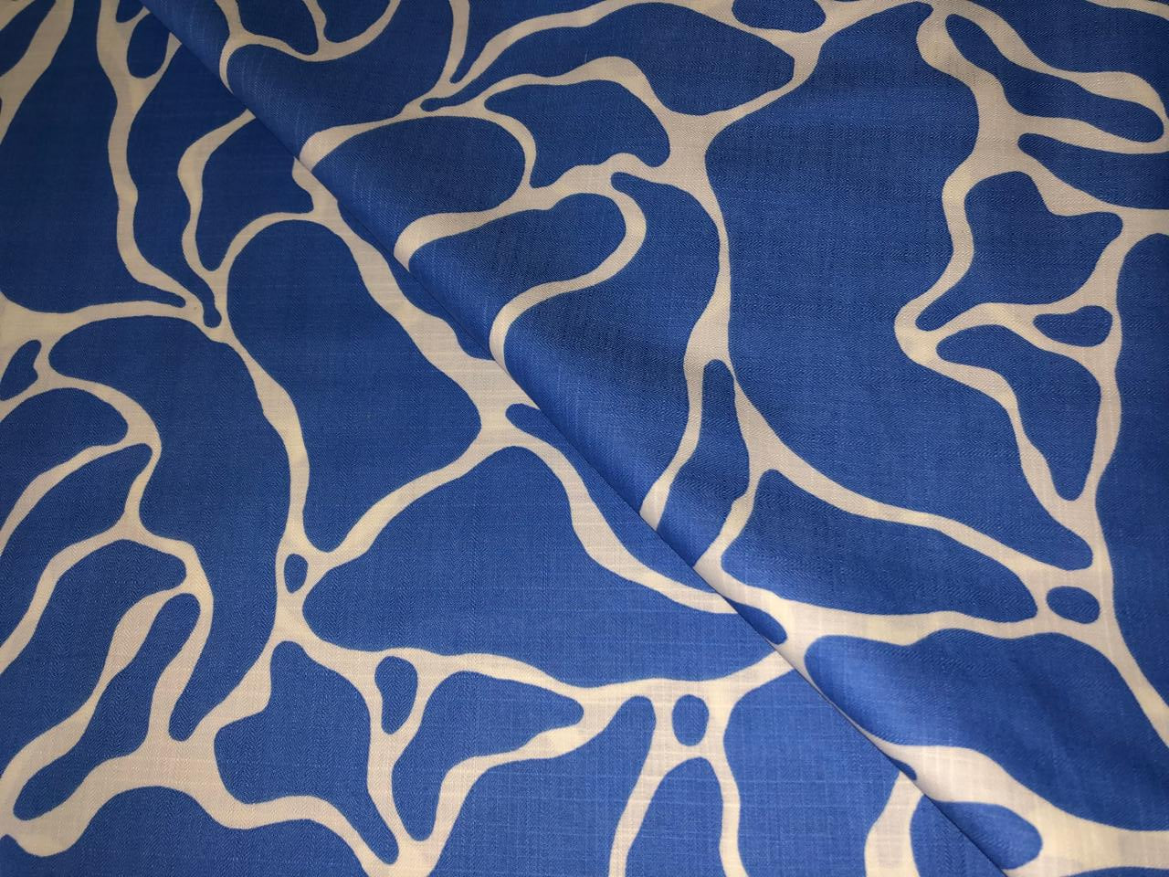 100% Cotton Linen Print Blue And White Abstract Print [16958]