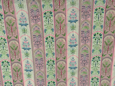 Linen 70% ,Cotton 30% print pink and white floral stripes 56" wide [18432]