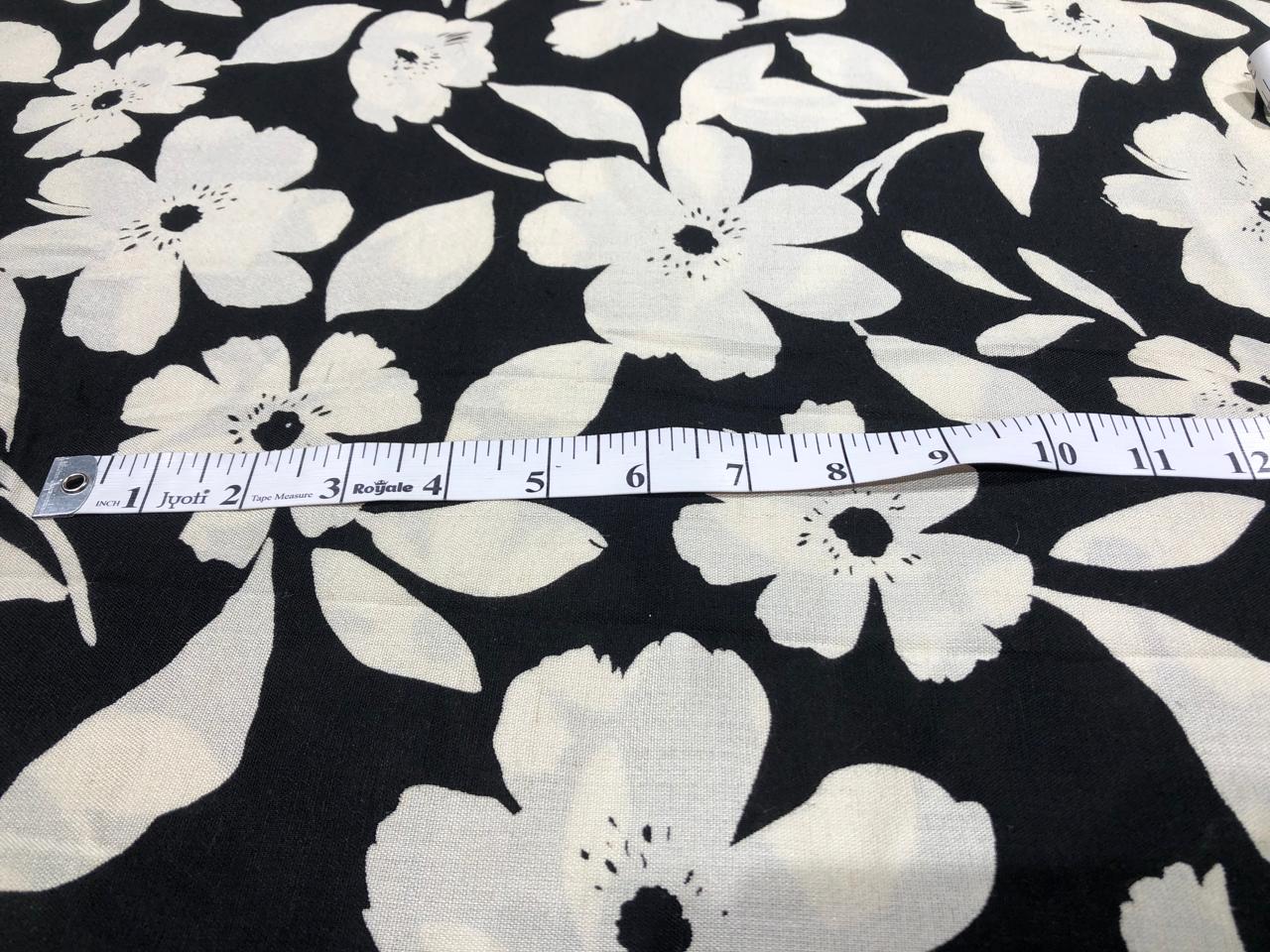 Linen Print black and cream  floral print [17740]