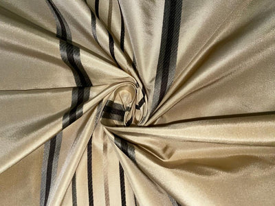 100% SILK TAFFETA FABRIC gold beige with black satin stripes-54" wide TAF#S128