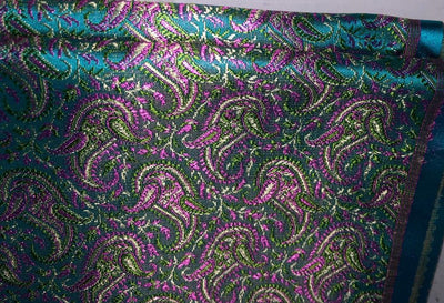 Silk Brocade fabric 44" turquoise, green and pink paisley jacquard BRO1050[2]