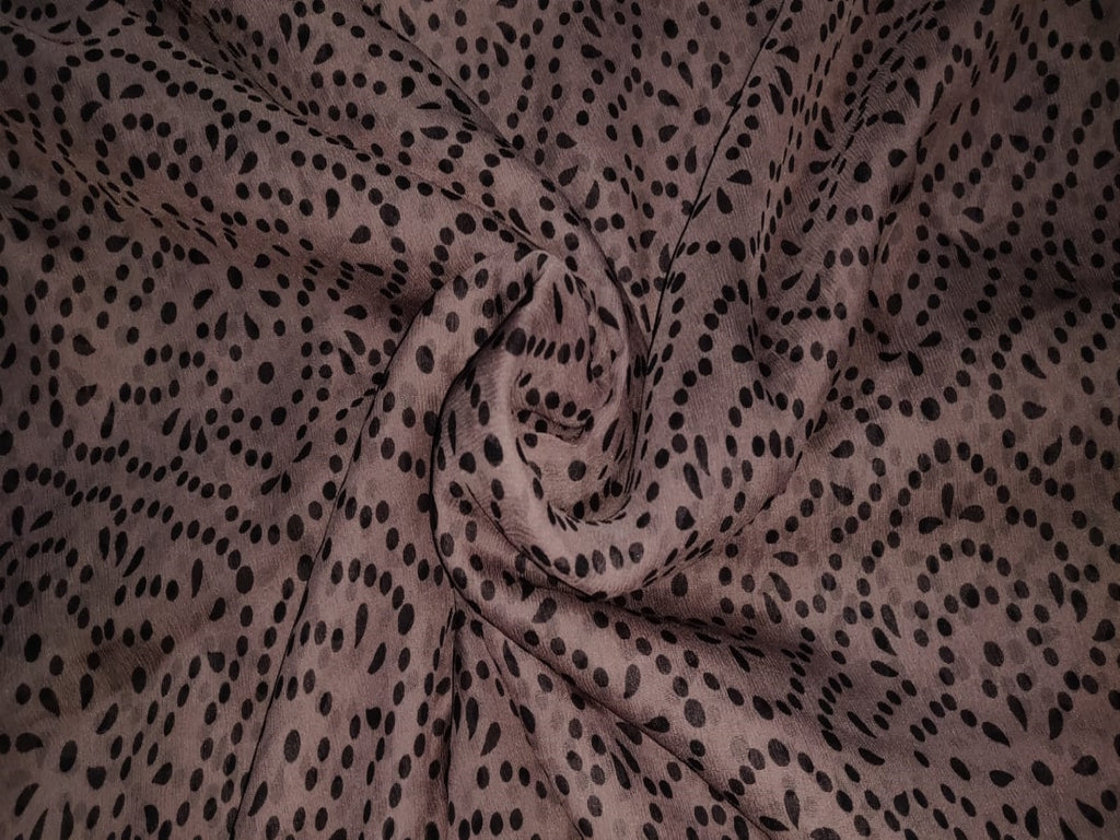 Silk chiffon printed  fabric TAUPE with dots and tear drops 44" wide