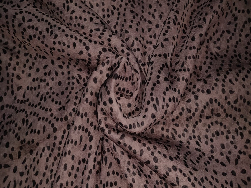 Silk chiffon printed  fabric TAUPE with dots and tear drops 44" wide [12287]