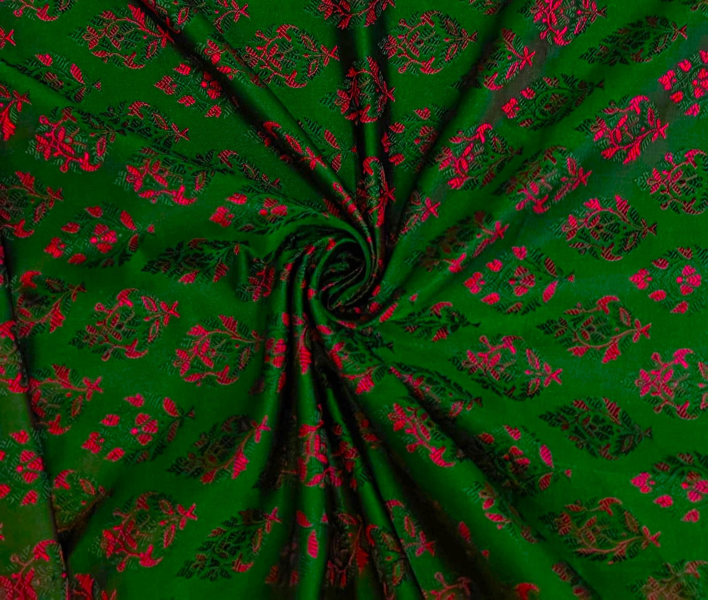 Silk Brocade fabric beautiful green with pink motif  floral jacquard BRO1070[2]
