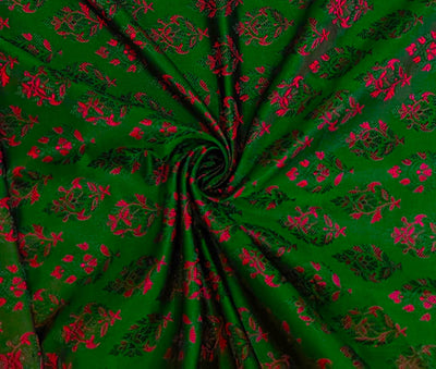 Silk Brocade fabric beautiful green with pink motif  floral jacquard BRO1070[2]