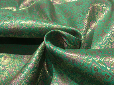 Silk Brocade fabric 44" pink and metallic gold floral jacquard available in 3 colors silver grey, green and pinkBRO1047