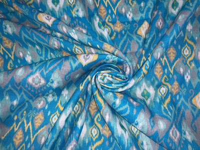 100% Cotton Linen Print Blue , White ,Yellow and sea green IKAT PRINT [17018]