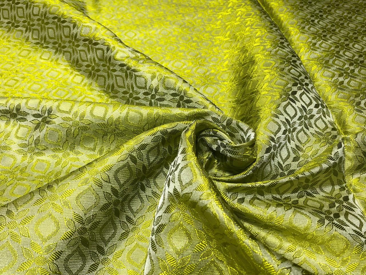 Silk Brocade fabric 44" self geometric  jacquard available in 4 colors pink ,olive , white ivory and lilac BRO1051