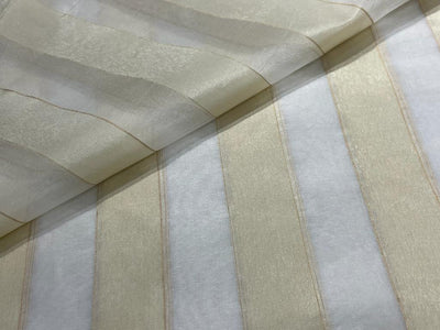 100% silk organza white with gold stripes fabric 44" wide [15515]