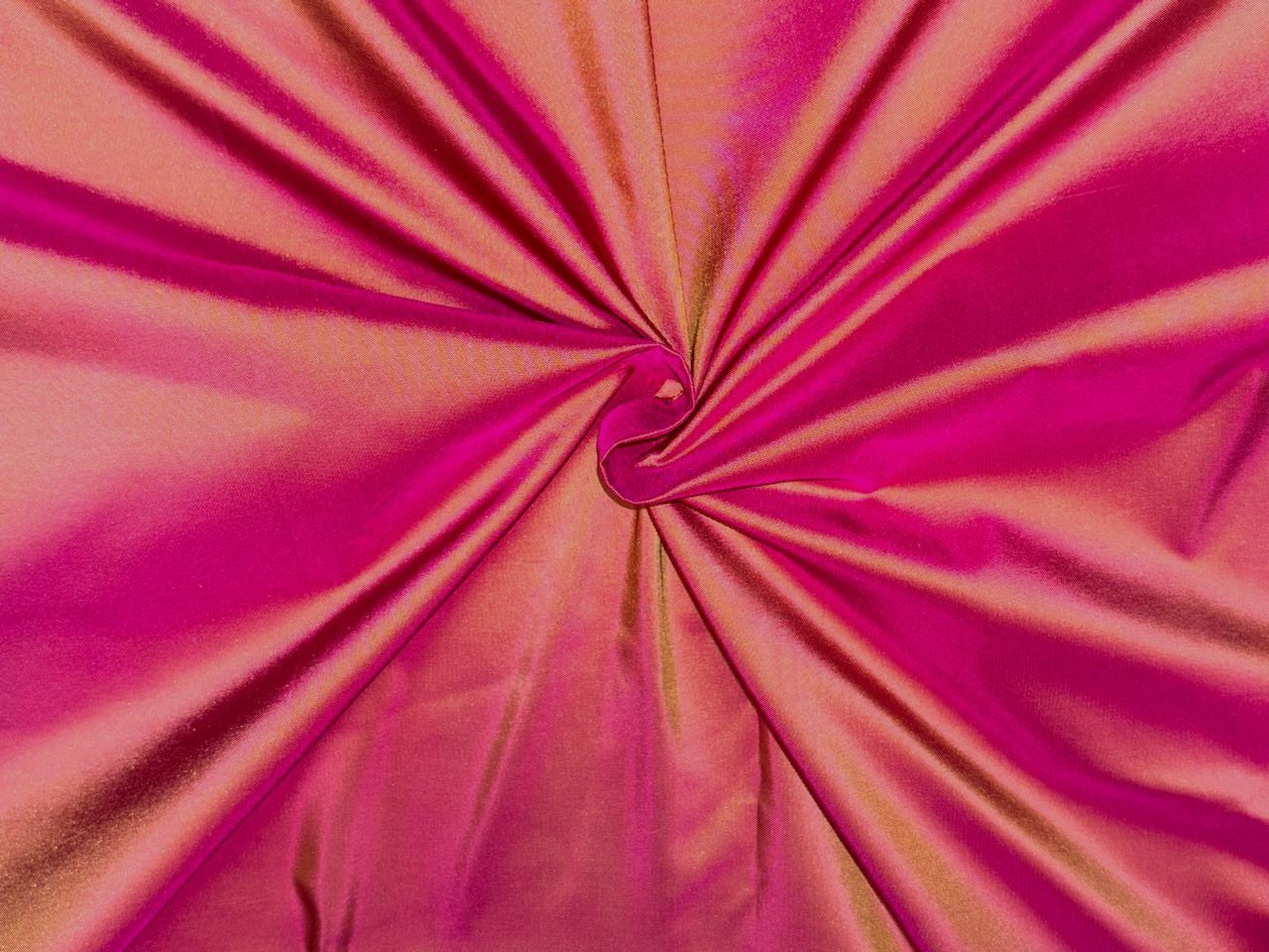 100% pure silk TAFETTA  fabric 2 tone golden yellow x hot pink TAF349