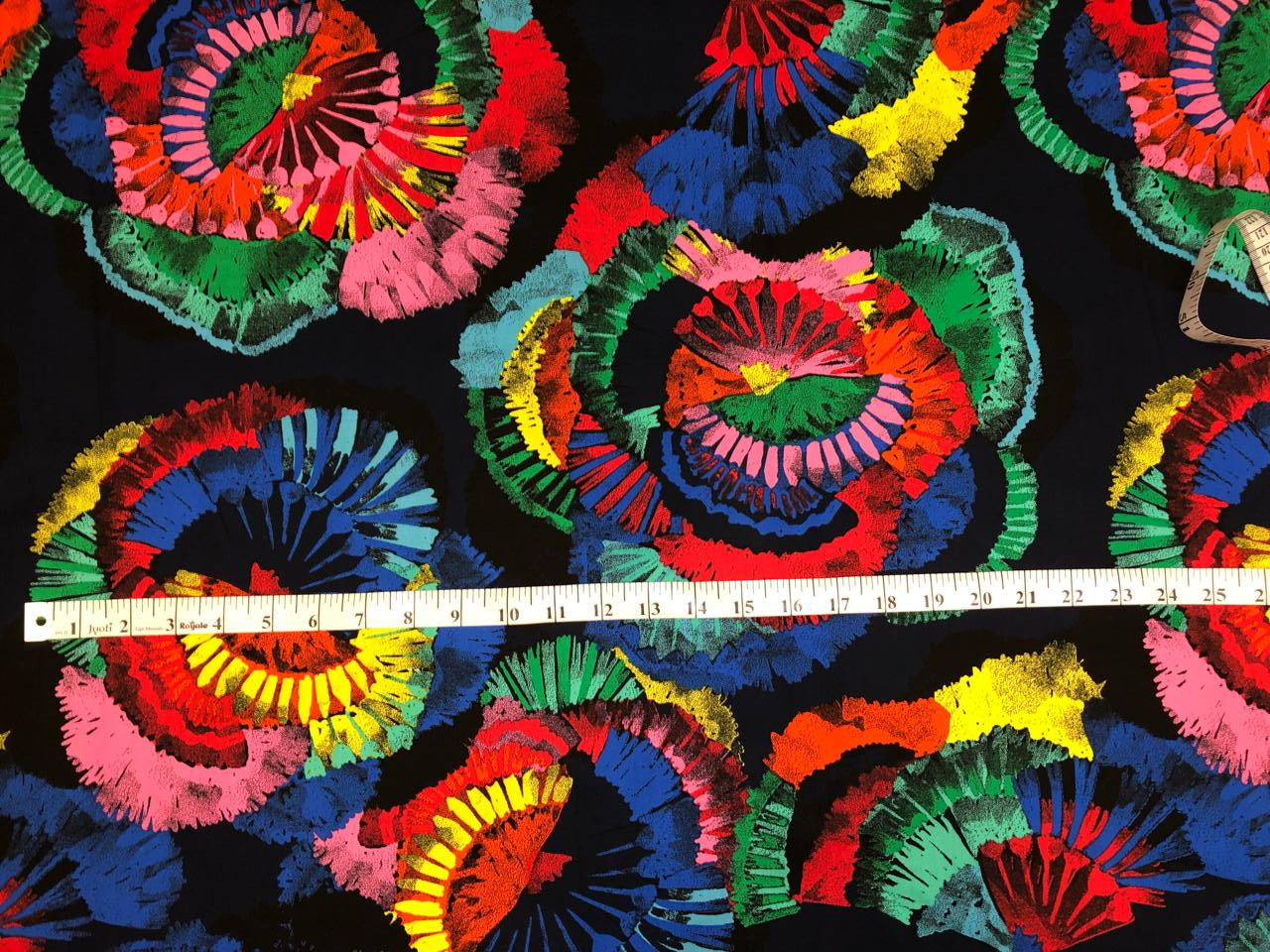 100% Cotton navy with bright colors abstract print 56" wide [18343]