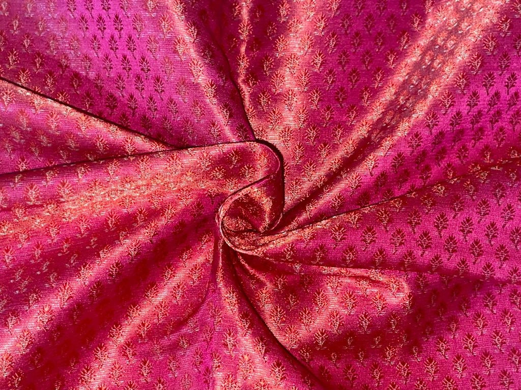 Silk Brocade fabric pink ,orange and metallic gold color 44" wide BRO376[6]