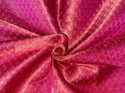 Silk Brocade fabric pink ,orange and metallic gold color 44" wide BRO376[6]