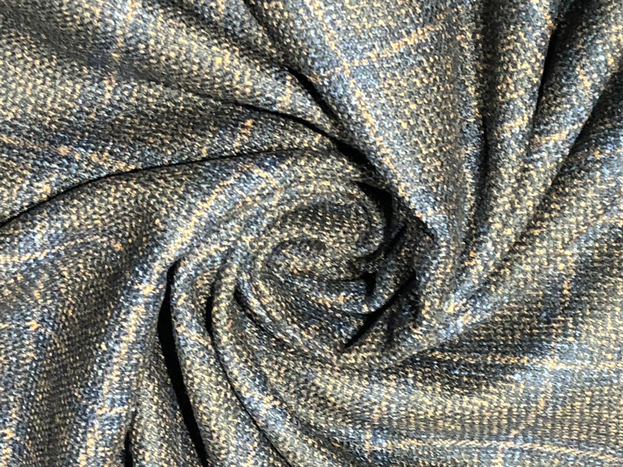 Tweed Suiting Blended With Viscose 58" wide plaids tan brown and navy [17719]