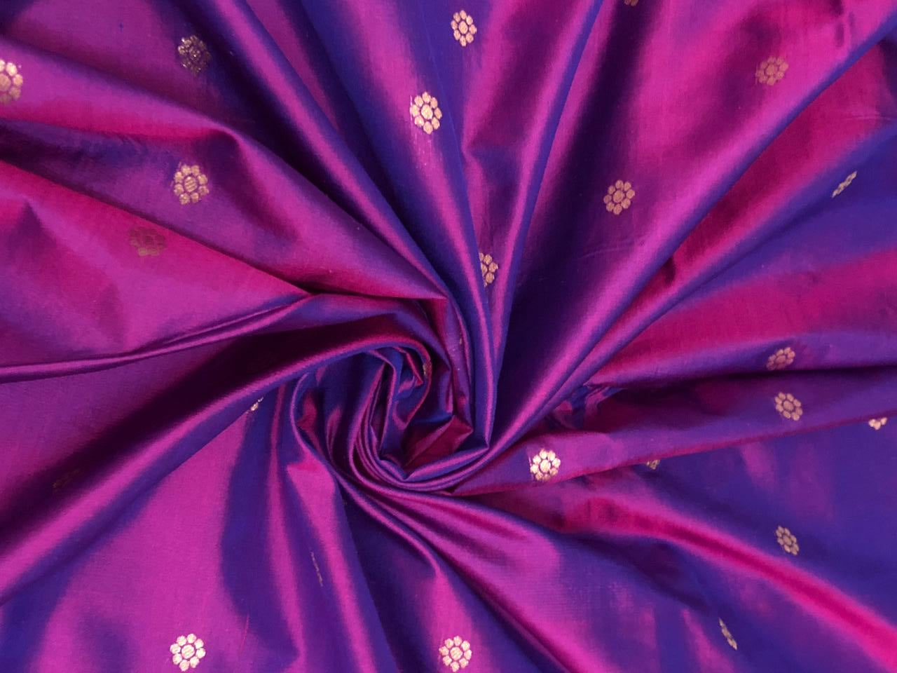 100% PURE Silk Brocade fabric with tiny floral motifs in gold available in 3 , two tone shades BRO1101[1/2/3]