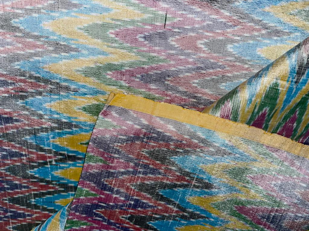 100% pure silk dupion ikat fabric multi colour 44&quot;wide