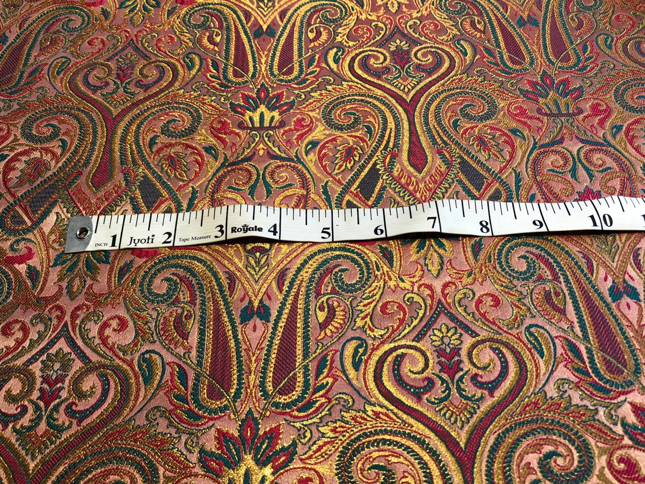 Silk Brocade fabric gold jacquard paisleys available in 3 colors magenta/teal ,deep purple/teal and peach/green/red BRO1102