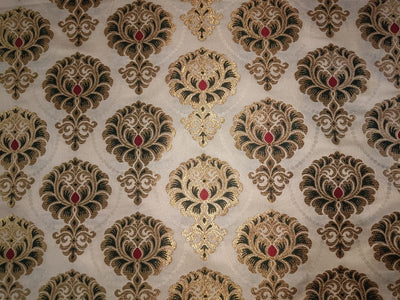 Silk Brocade fabric 44" wide BRO879 available in 4 colours Ivory; Pink; Red / Ivory; Green / Red / Ivory; Emerald Green; Red / Ivory; black ;Red AND METALIC GOLD