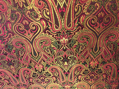 Silk Brocade fabric gold jacquard paisleys available in 3 colors magenta/teal ,deep purple/teal and peach/green/red BRO1102