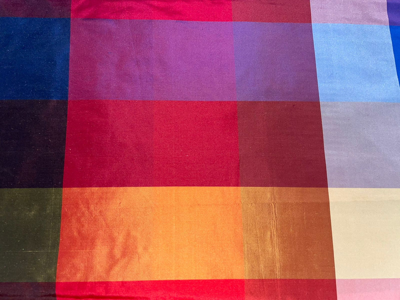 100% silk taffeta plaids MULTI  color PLAID TAFC53[4] 54&quot; wide 1.20 YARDS ONLY
