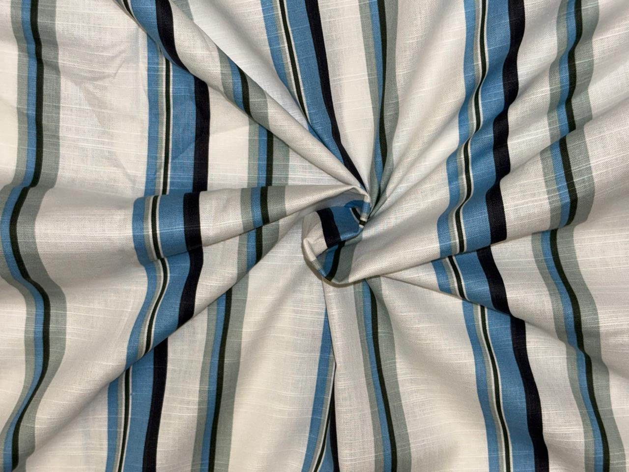 100% Cotton Poplin 58" wide white, olive, blue and black stripes [18327]