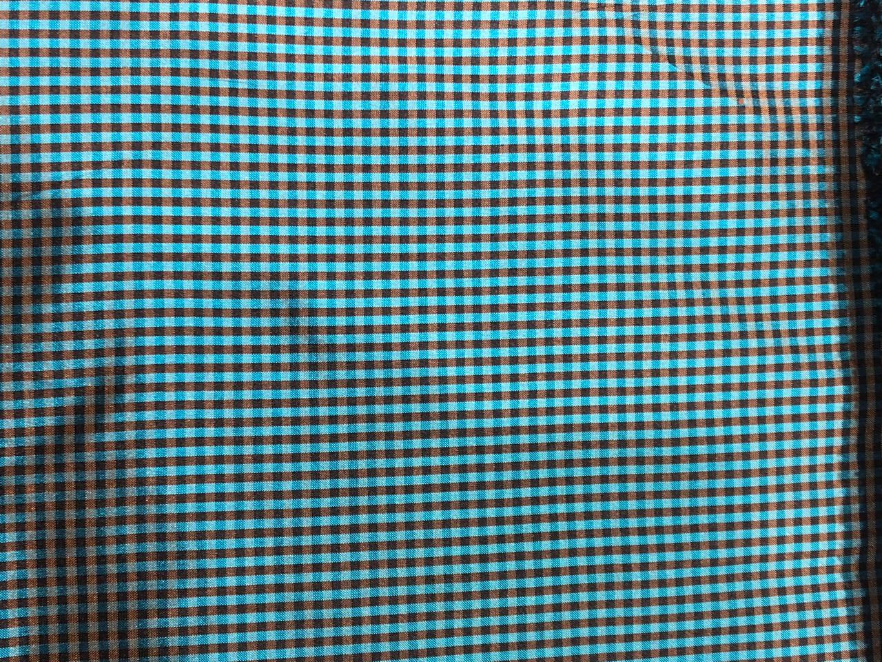 100% silk dupion  Plaids fabric teal blue and mustard gold  DUPNEWC30[2]