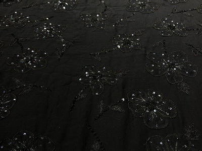 Silk Georgette black with sequins floral embroidery [18819]