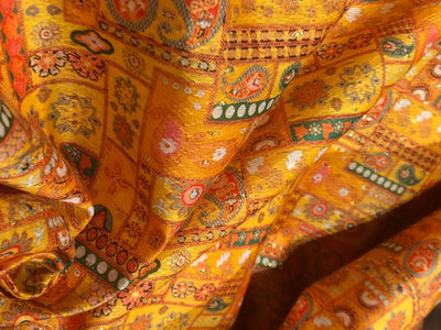 Silk Brocade fabric 56" mango color paisley and flower with subtle metallic gold jacquard  BRO1060[3]