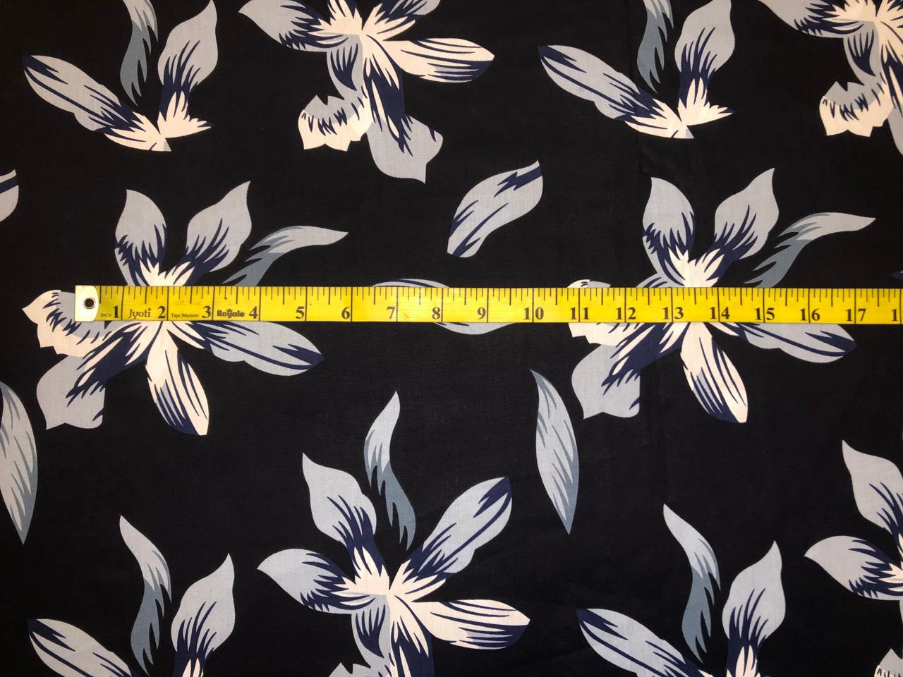 Linen 70% ,Cotton 30% navy with white floral motifs 56" wide [18485]