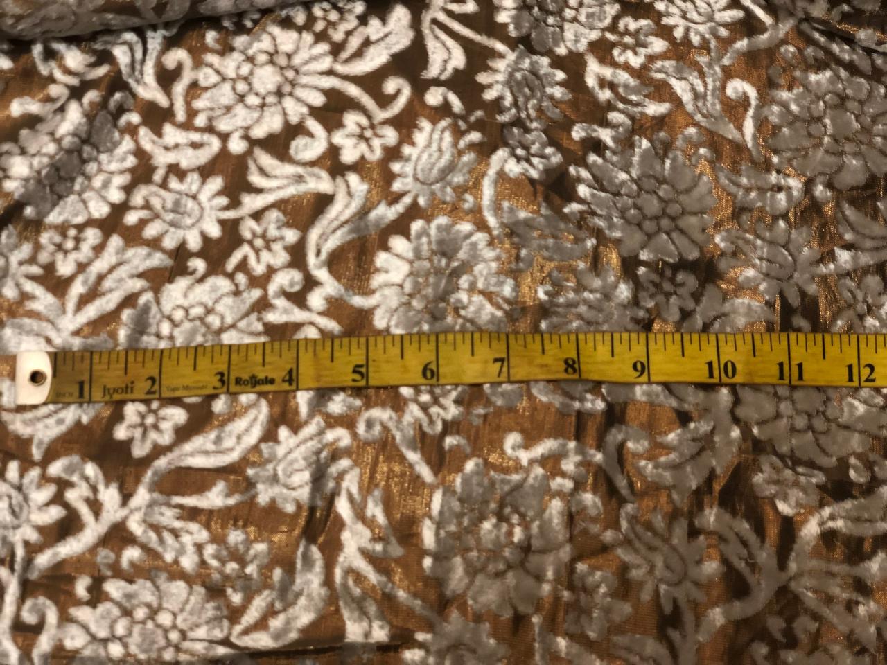 White Devore Viscose Burnout Velvet fabric ~ 44" wide antique gold available in 2 designs floral vines and abstract [18313/14]                         ++