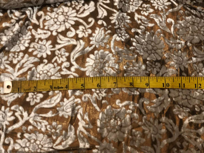 White Devore Viscose Burnout Velvet fabric ~ 44" wide antique gold available in 2 designs floral vines and abstract [18313/14]                         ++