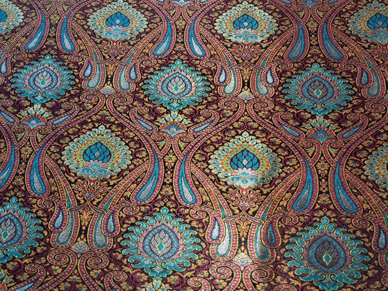 Silk Brocade fabric teal, black, red, mustard and metallic gold   BRO1092[1]