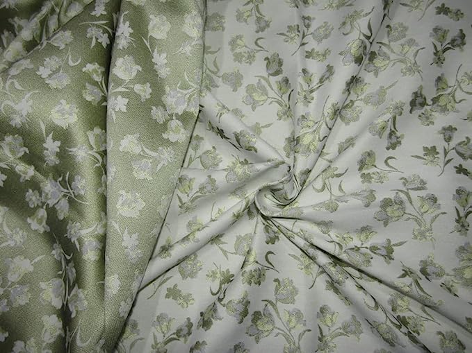 Silk Brocade Fabric Reversable Olive and Ivory Floral 44" wide BRO771[2]